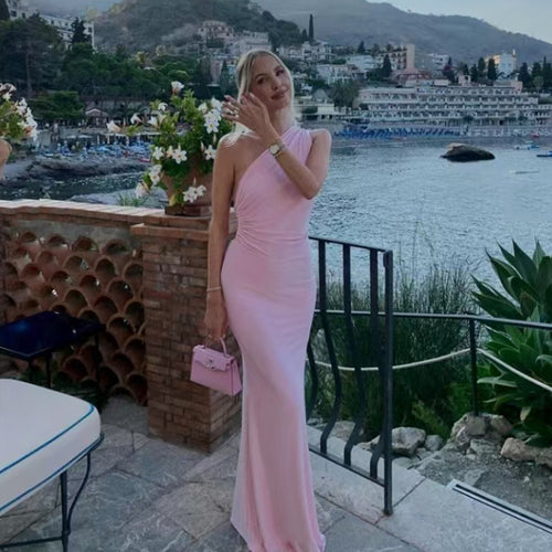 Blush Curve Asymmetrical Mermaid Maxi Dress