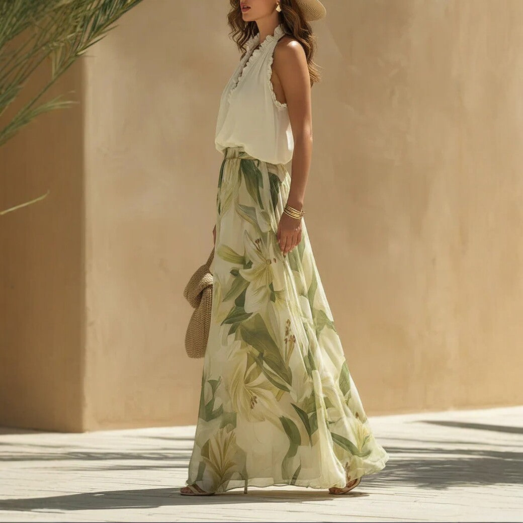 Women's Waist-Cinching Ruffle-Trimmed Elegant Dress