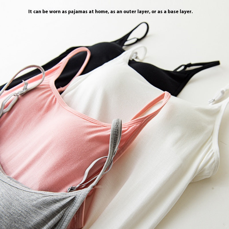 Padded Strap  Wear-free Bra Integrated Daily Wear Pajamas Home Mid-length