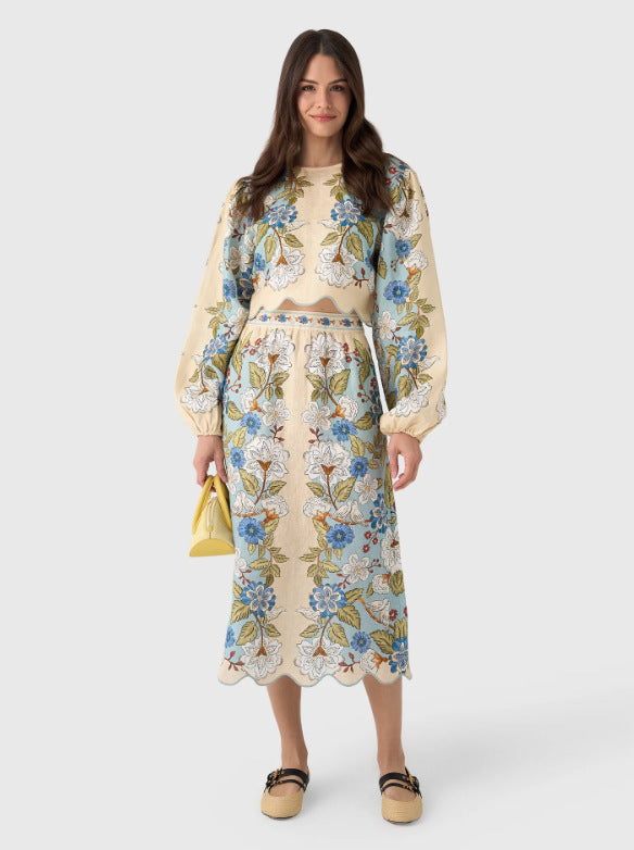 Elegant Floral Printed Two-Piece Skirt Set