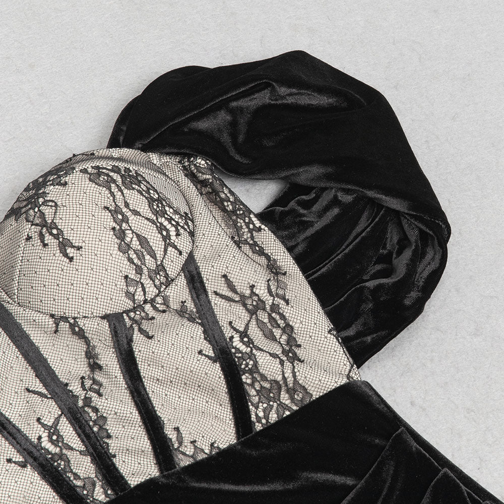 Elegant Lace Shawl Split Evening Maxi Dress