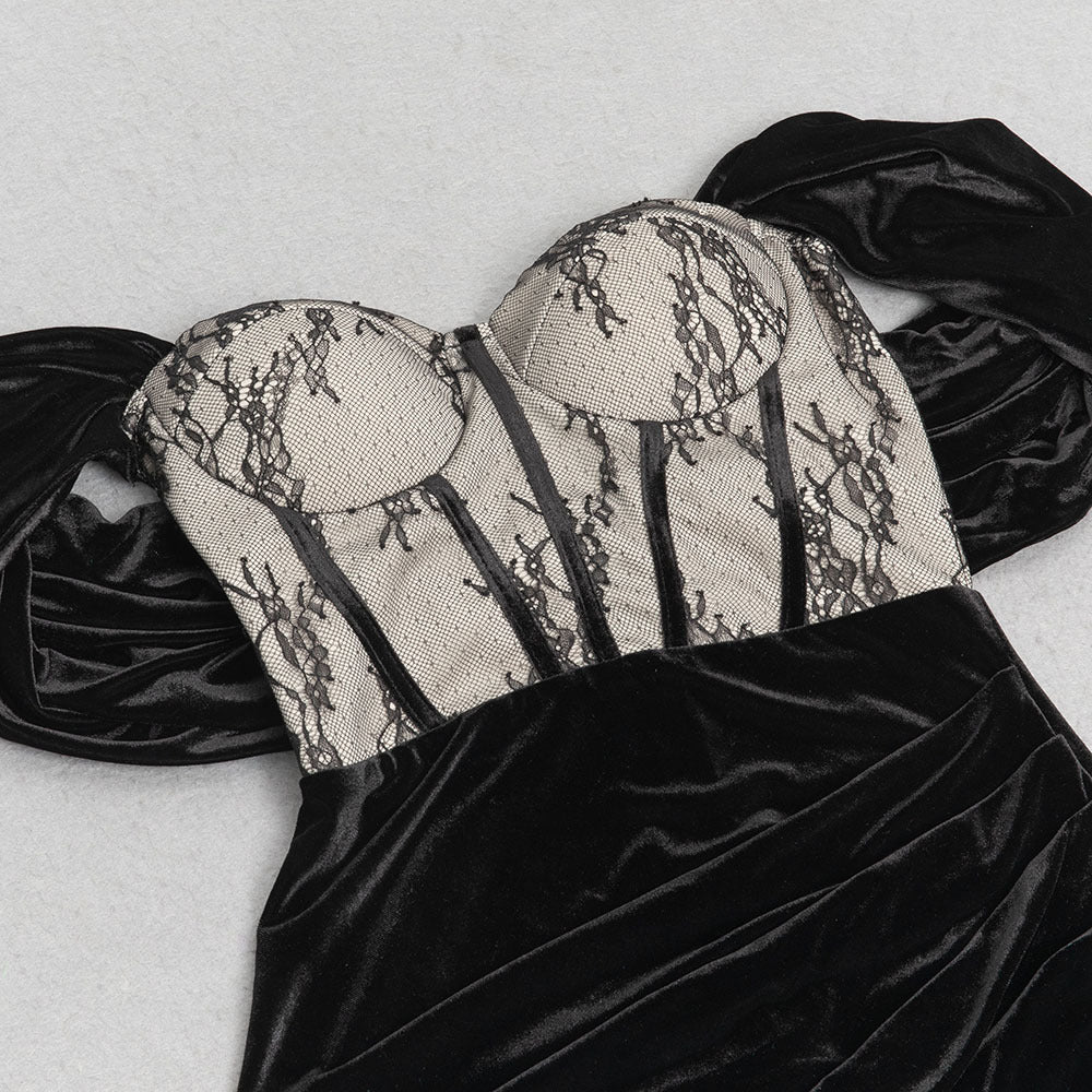 Elegant Lace Shawl Split Evening Maxi Dress