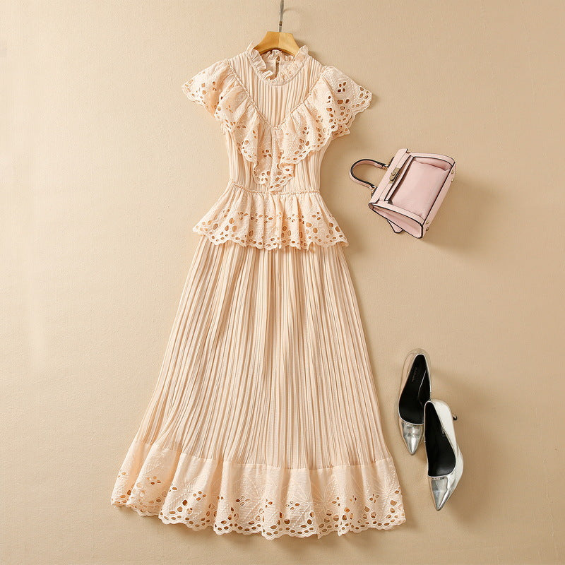Embroidered Ruffle Detail Elegant Midi Dress