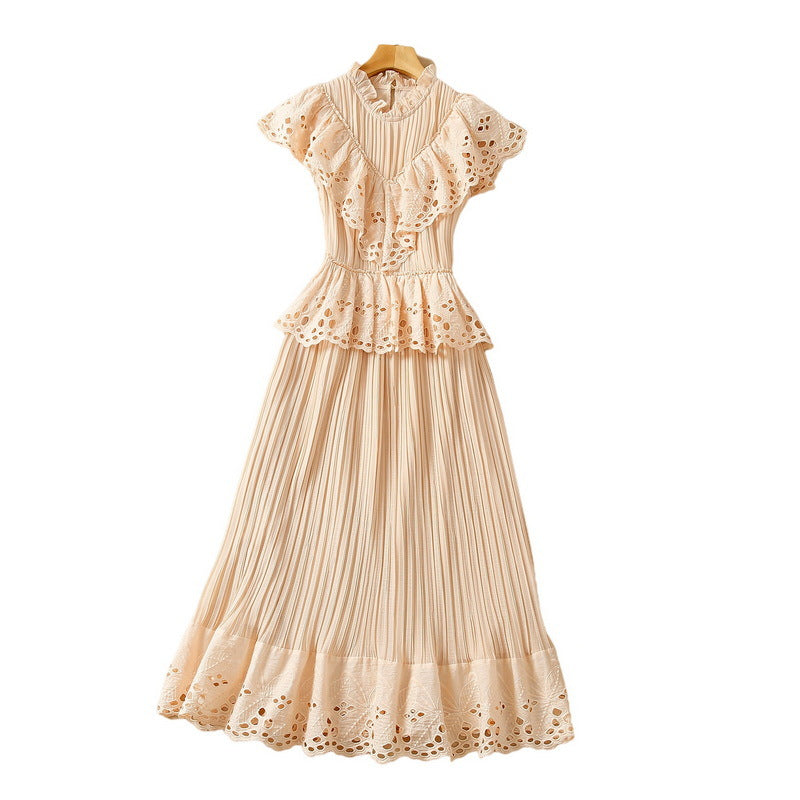 Embroidered Ruffle Detail Elegant Midi Dress