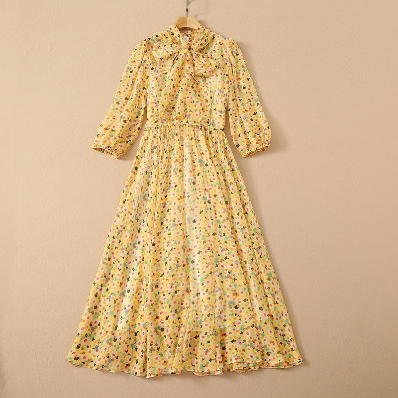 Graceful Bloom Chiffon Maxi Swing Dress