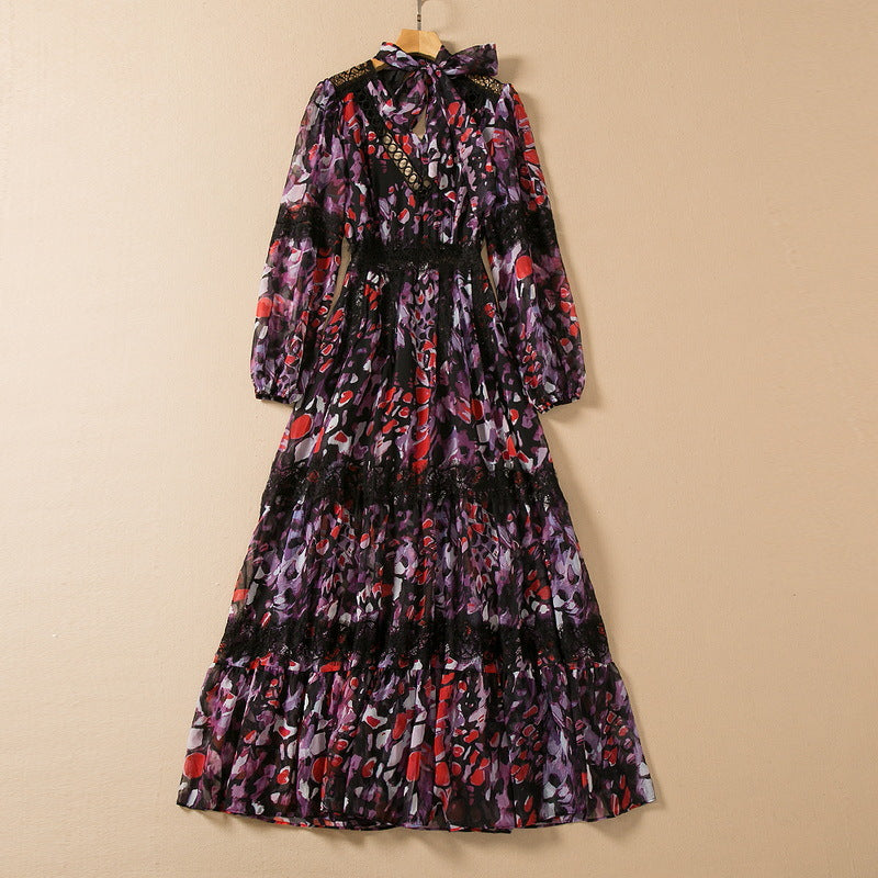 Graceful Printed Chiffon Long Sleeve Maxi Dress