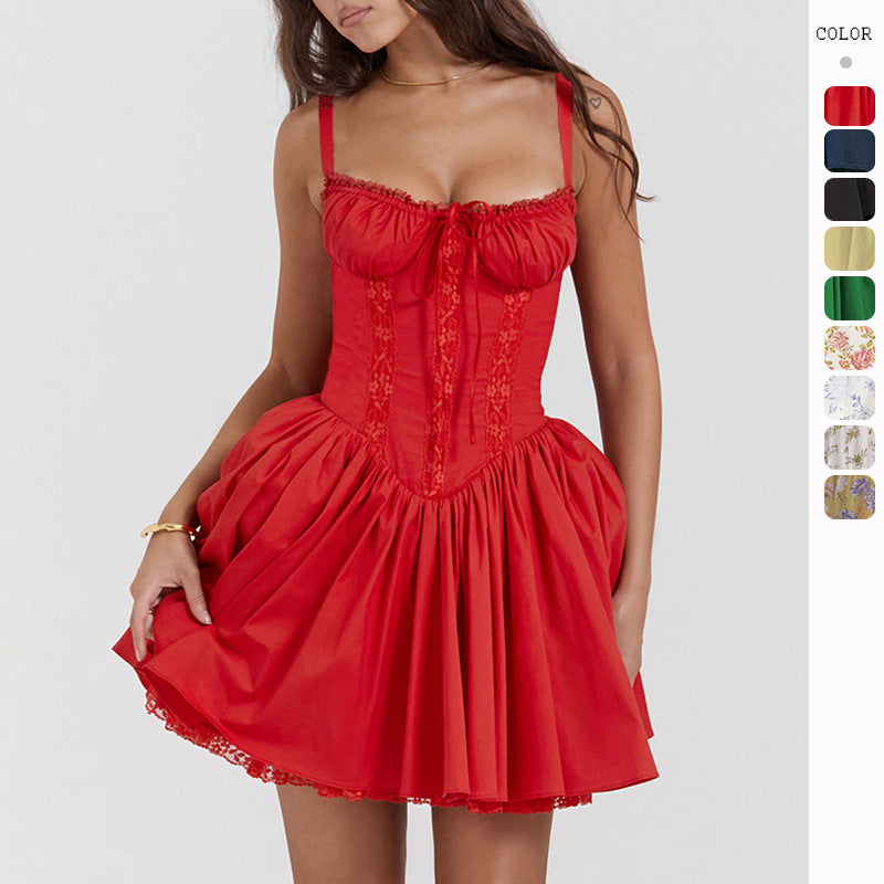 Lace-Up Strap Flare Mini Summer Dress