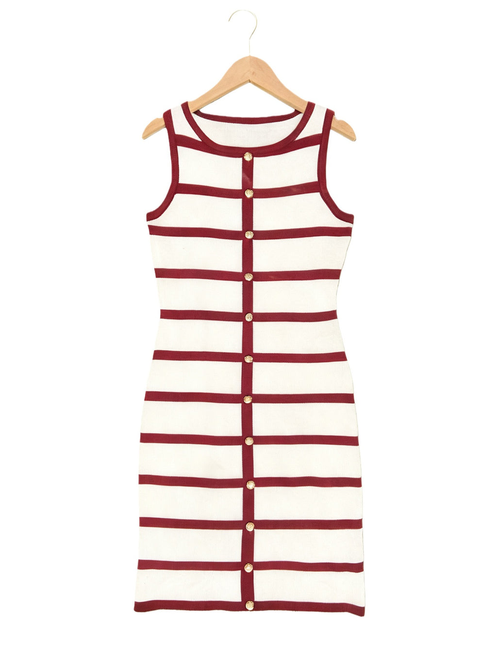 Modern Stripe Knit Sleeveless Midi Dress