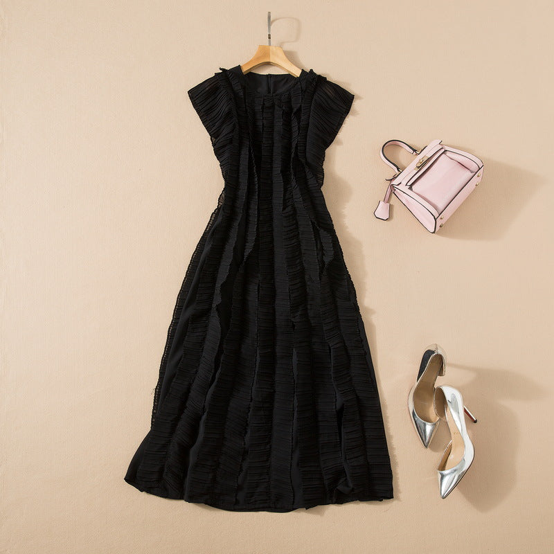 Structured Pleated Waist Elegant Midi Dress