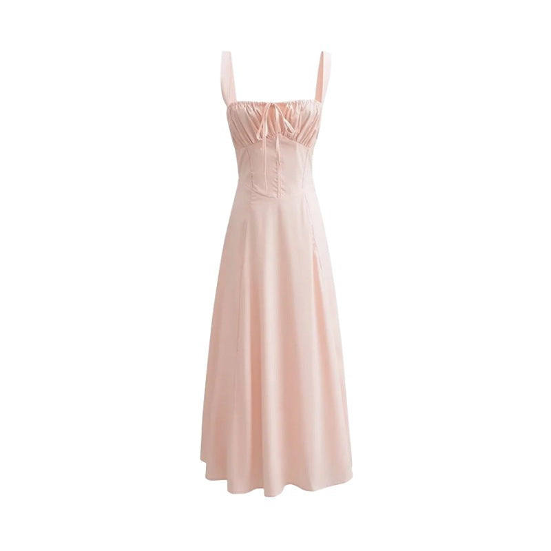 Sweet Lace-Up Strap Midi Dress