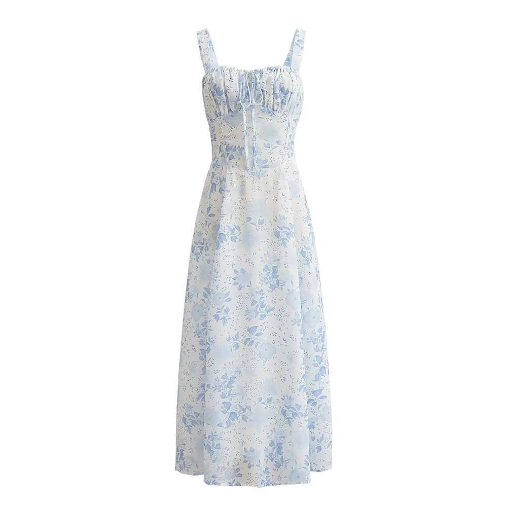 Sweet Lace-Up Strap Midi Dress