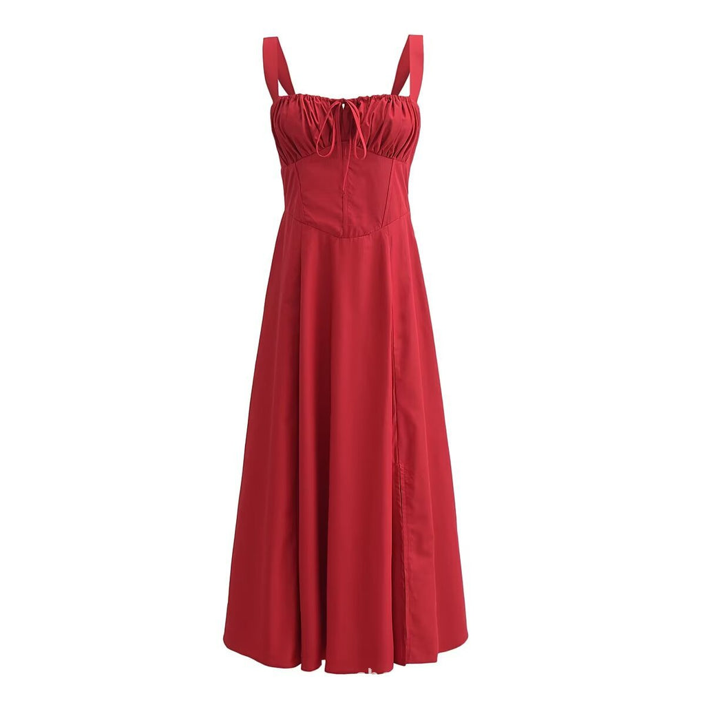 Sweet Lace-Up Strap Midi Dress
