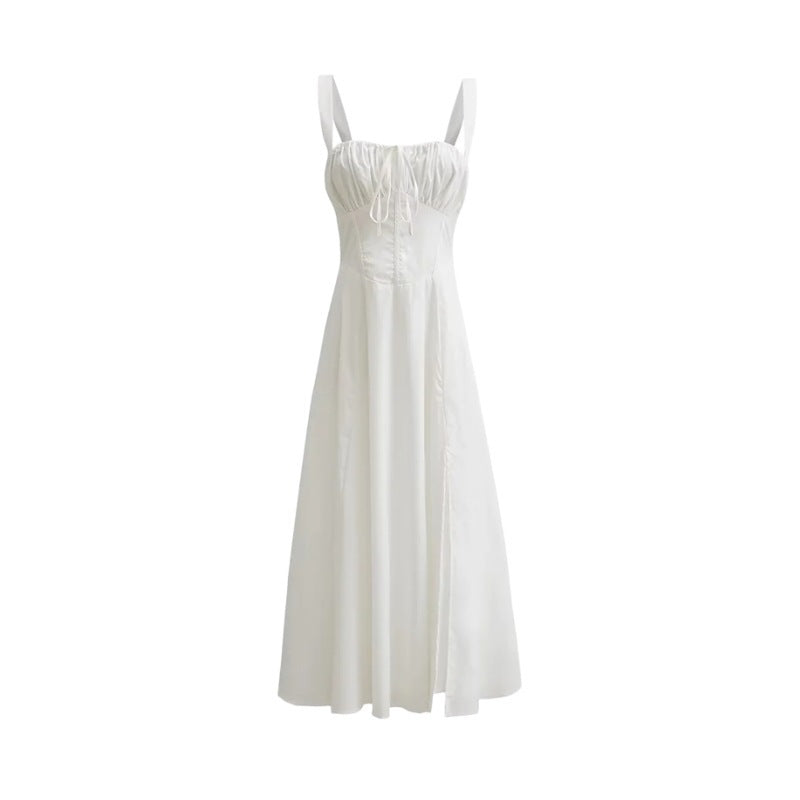 Sweet Lace-Up Strap Midi Dress